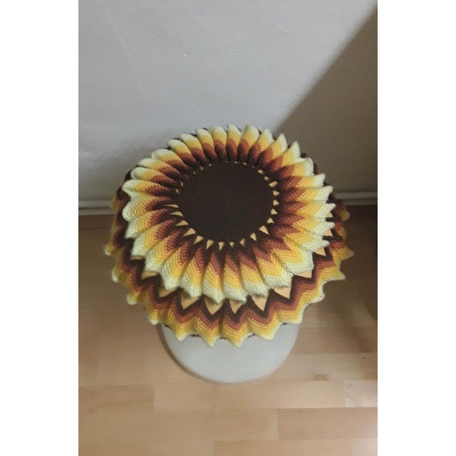 Vintage German Stool in White Plastic with Handmade Seat in Sunflower Look, 1970s For Sale - Image 3 of 5