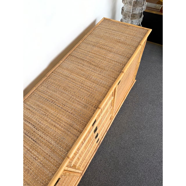 Mid-Century Modern Hollywood Regency Nice mix of bamboo, rattan raffia wicker and brass handle sideboard, credenza, buffet...