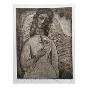 Shulamith Wittenberg MillerModernist "I Am Black But Comely" Etching Israeli Judaica Bezalel School Woman, 1963