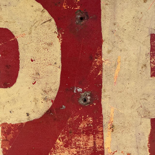 Metal Vintage Large Hand Made Double Sided "Open/Closed" Metal Sign in Firetruck Red For Sale - Image 7 of 9