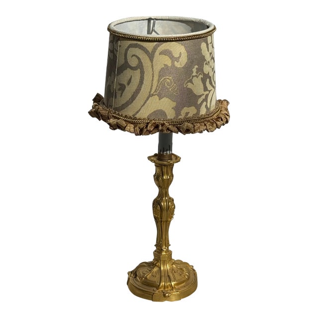 Mid 19th Century Signed French Louis XV Style Boudoir Lamp With Fortuny Shade For Sale
