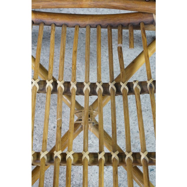 Brown Pair Mid Century Modern Rattan Bamboo Armchairs Boho Sunburst Fan Back Chairs For Sale - Image 8 of 18