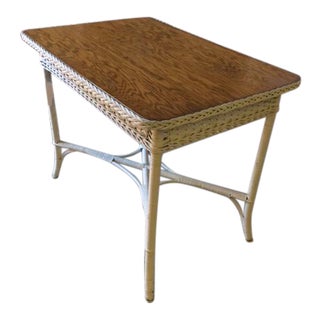 Wood Top Wicker Table For Sale