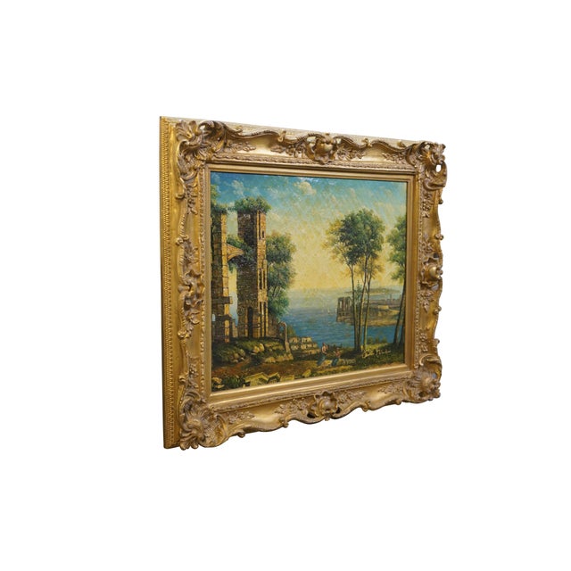 Late 20th century classical Roman oil painting on canvas after Francesco Lazaro Guardi. The painting features a coastal...