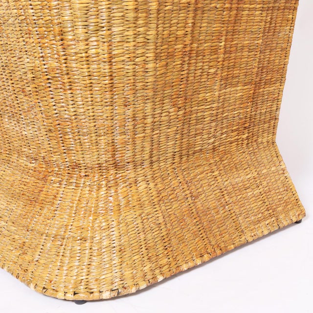 Tan Mid Century Style Tropical Woven Reed Bar For Sale - Image 8 of 9