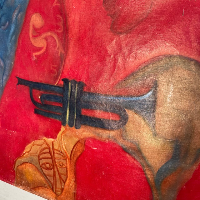 A striking and exceptionally large This piece features a powerful visu Unstreached canvas size To minimize shipping...