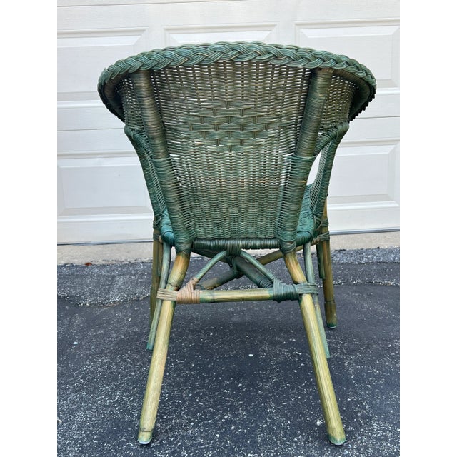 1990s Vintage Green Wicker Accent Arm Chair Chairish