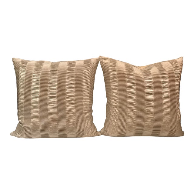 Italian Kravet Couture Metallic Pleat Pillows - a Pair For Sale