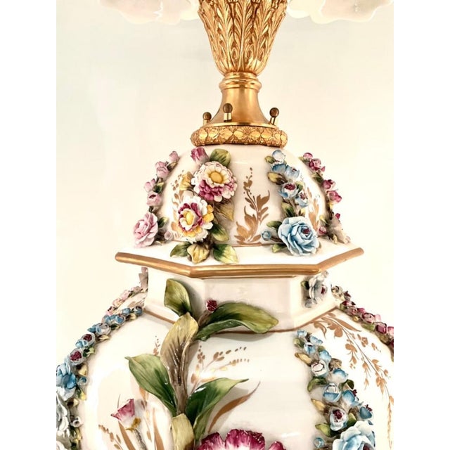 Late 20th Century Pair Monumental Tiche Milano Porcelain Floral Urn Lamps, Italy For Sale - Image 10 of 11