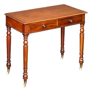English Writing Desk or Side Table of Mahogany With Two Drawers on Casters For Sale