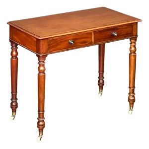 English Writing Desk or Side Table of Mahogany With Two Drawers on Casters