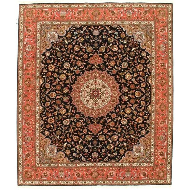 2010s Pasargad Black and Orange Persian Tabriz Silk & Wool- 8'3'' X 9'9'' For Sale - Image 5 of 5