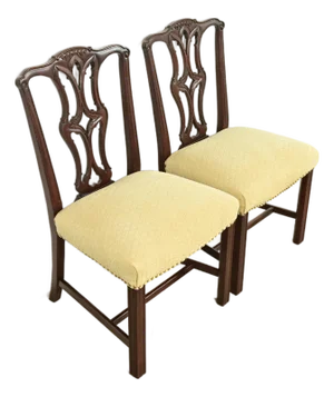 Baker Furniture Style Georgian Carved Mahogany Side Chairs or Dining Chairs, Pair