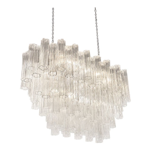 Contemporary Elegant Clear "Tronchi" Murano Glass Chandelier in Venini Style For Sale