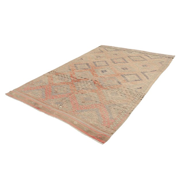 Traditional Mid 20th Century Faded Vintage Embroidered Kilim Rug For Sale - Image 3 of 7