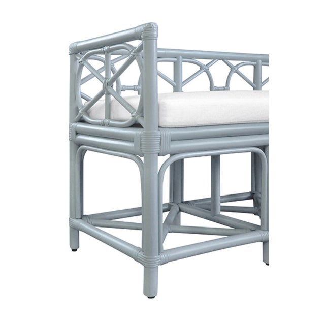 New special order item. Not vintage. Sit pretty on our Ferguson Light Blue Rattan Bench! Made of durable, light blue...