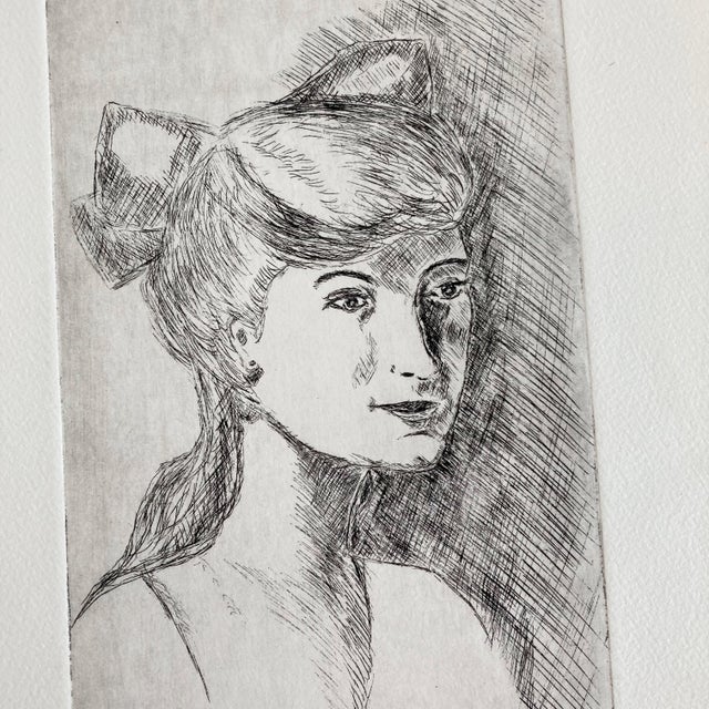 Paper 1950s Modern Original Portrait Etching of a Woman For Sale - Image 7 of 12