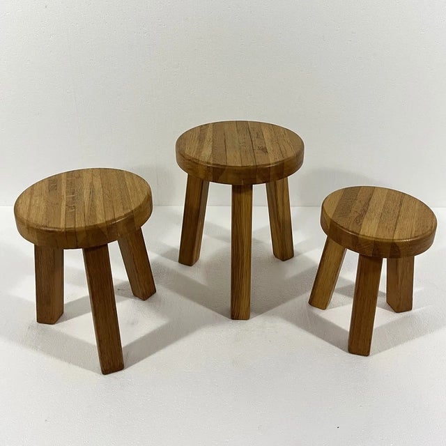 Brutalist Side Tables in Blond Oak, 1980s, Set of 3 For Sale - Image 12 of 12