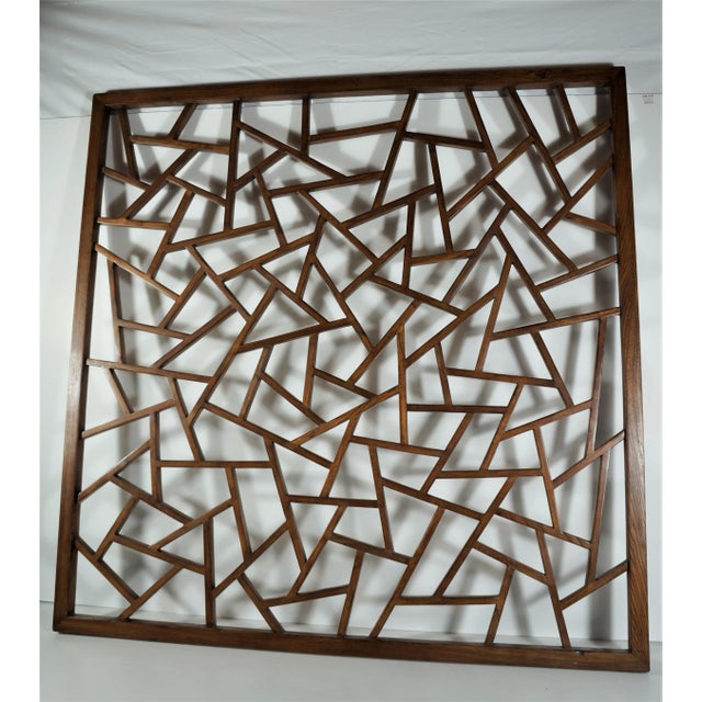 Wall Hanging Square Hardwood Window Panel in Cracked Ice Design For Sale - Image 4 of 10