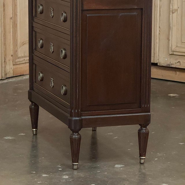 19th Century Louis XVI Mahogany Carrara Marble Top Semainier ~ Tall Chest of Drawers For Sale - Image 15 of 18