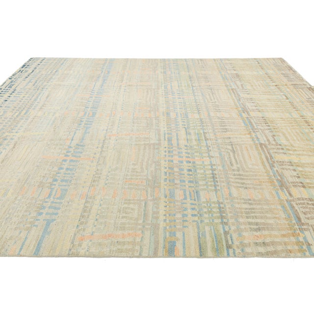 2020s Modern Abstract Geometric Hand-Knot Wool Area Rug in Pastel Pastel Neutral Tones For Sale - Image 5 of 12