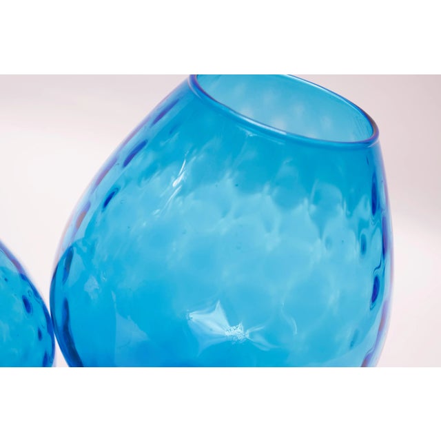 Glass Empoli-Style Blue Glass Dimpled Goblet Vases - a Pair For Sale - Image 7 of 10