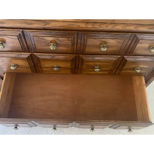 Late 20th Century Pennsylvania House Oak Dresser With Triptych Mirror American Traditional With Colonial Charm Excellent Condition For Sale - Image 11 of 18