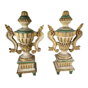 Mid 19th Century Italian Carved Wood Urns - a Pair