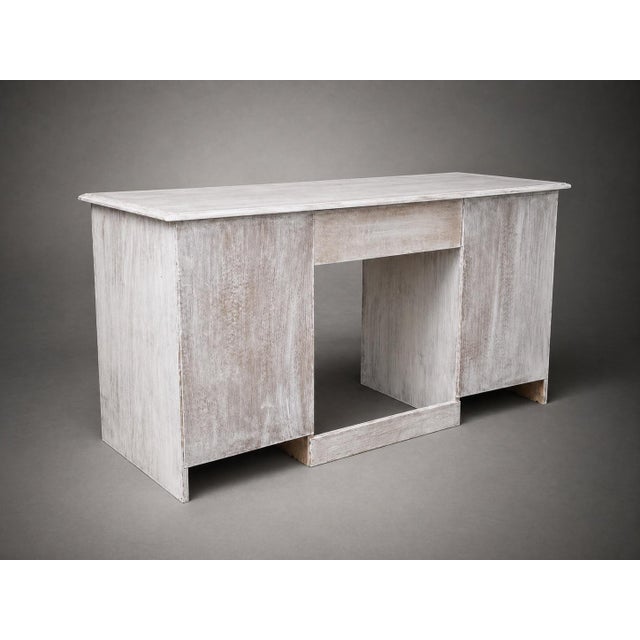 Wood Late 20th Century Coastal Breeze Whitewashed Double Pedestal Desk With File Drawers – Solid Pine 57” W For Sale - Image 7 of 9