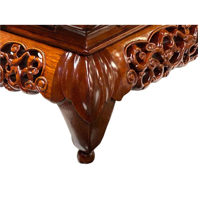 Oriental Brown Stain Flower Carving Rectangular Display Easel Stand For Sale In San Francisco - Image 6 of 12
