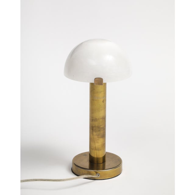 Early 21st Century Brass Table Lamp With Frosted Glass Dome Shade For Sale - Image 5 of 7