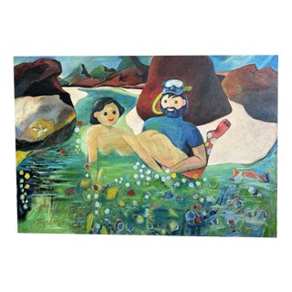 Peter Rabe, Nude, Top You and I – Birds Diving Mask, 2001, Oil Painting on Canvas For Sale