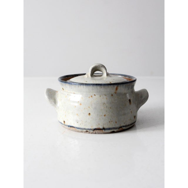 White Vintage Handmade Studio Pottery Covered Bowl For Sale - Image 8 of 13