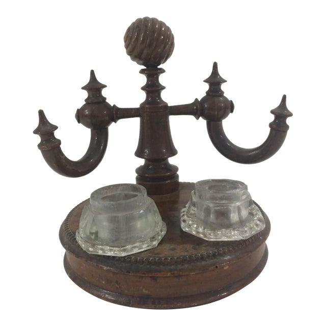 Napoleon III Burled Walnut Ink Well and Stand For Sale