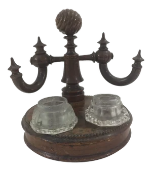 Napoleon III Burled Walnut Ink Well and Stand