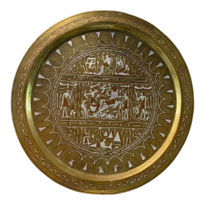 Brass Tray With Silver and Copper Inlay Egyptian Design