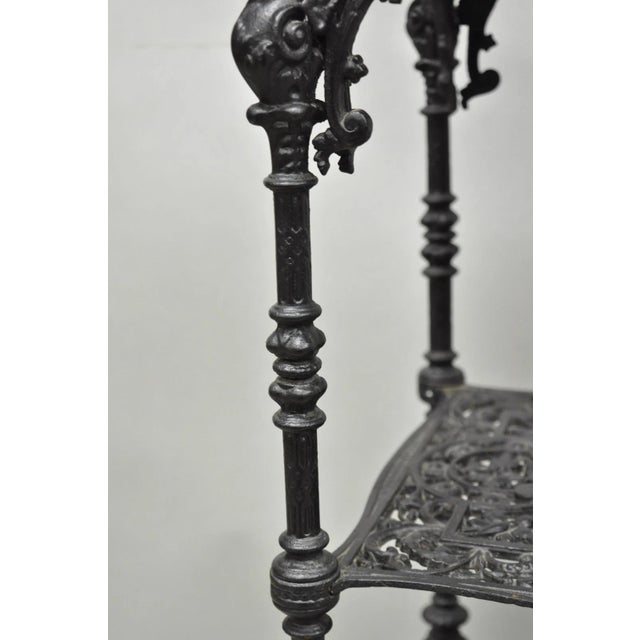 Antique French Renaissance Victorian Cast Iron Figural 3 Tier Plant Stand Table For Sale - Image 16 of 18