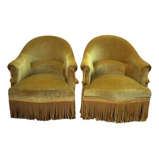 Art Deco Bergère Armchairs in Golden Yellow Velvet, 1920s For Sale