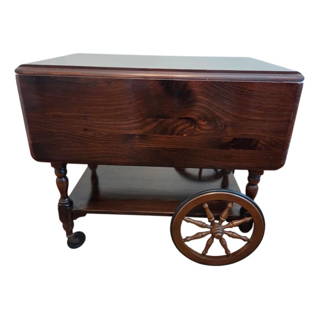 1970s Ethan Allen Old Tavern Pine T Cart Bar Server Liquor Drop Leaf For Sale