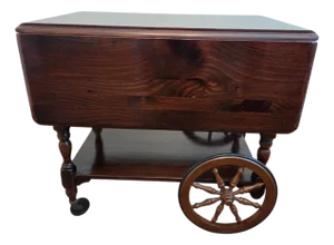 1970s Ethan Allen Old Tavern Pine T Cart Bar Server Liquor Drop Leaf