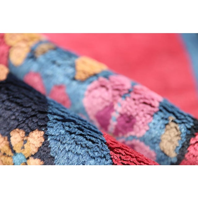 Textile 3'x7' Vintage Chinese Art Deco Rug | Red Wine & Navy Short Runner Rug For Sale - Image 7 of 10