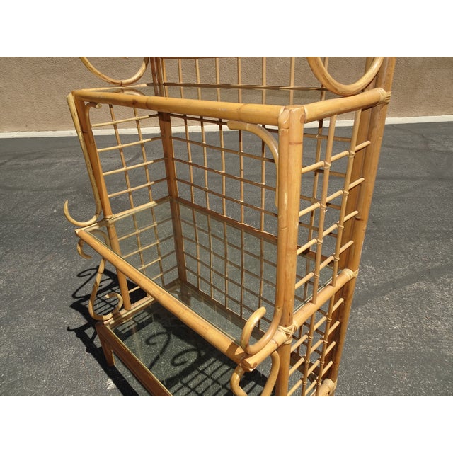 Vintage Bamboo Etagere Three Shelves W Glass Bakers Rack ~ Coastal For Sale In Los Angeles - Image 6 of 12