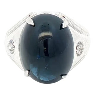 21.57 CTW Thai Sapphire & Diamond 14k White Gold Ring, Size 7 For Sale