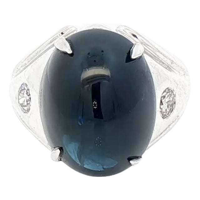 21.57 CTW Thai Sapphire & Diamond 14k White Gold Ring, Size 7 For Sale