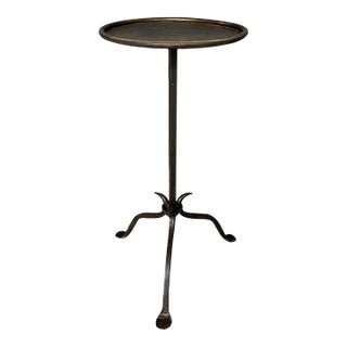 Handcrafted Spanish Iron Martini Table With Antique Gilt Top and Forged Tripod Base For Sale