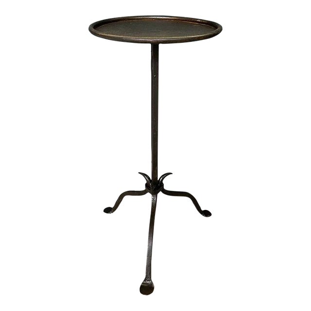 Handcrafted Spanish Iron Martini Table With Antique Gilt Top and Forged Tripod Base For Sale