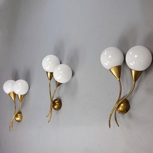 Brass and Glass Wall Lamps, 1950s, Set of 3 For Sale - Image 13 of 13