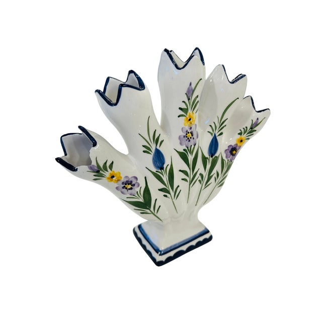 Rustic European Vintage Portuguese Vase Hand-Painted Tulipiere For Sale - Image 3 of 9