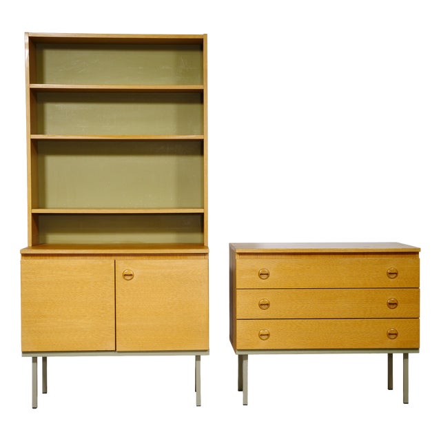 Modular Shelving and Sideboard in Oak, 1960s, Set of 3 For Sale