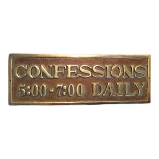 Vintage Brass Embossed Church "Confessions Daily" Plaque For Sale